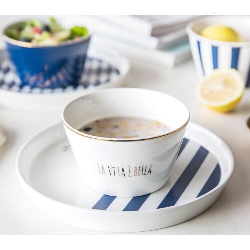 EECAMAIL European Blue Gold Letter Series Bone China Tableware Dishes Home Creative Western Steak Dishes Breakfast Plate