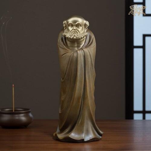 Buddhism Taoism DAMO ZUSHI Buddha God statue Spiritual Art Home family efficacious Talisman FENG SHUI Handmade COPPER Sculpture