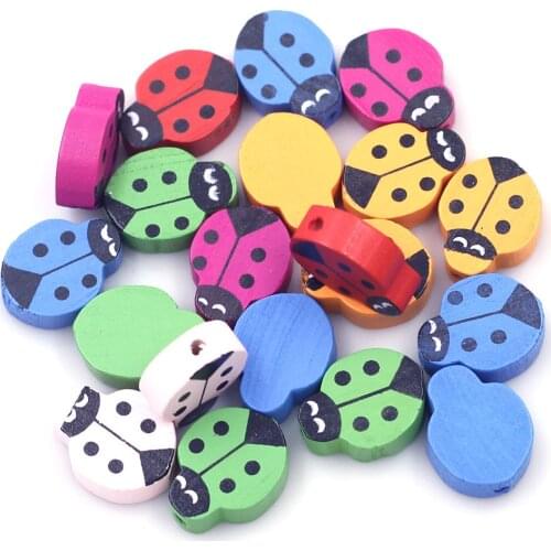 50Pcs Wood Spacer Beads Wooden Painted Ladybug Insect Mixed Colourful Jewelry DIY Finding 19x15mm