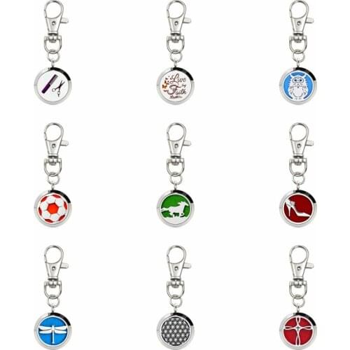 Flower of Life 25mm Stainless Steel Jewelry Diffuser Keychain Locket Aromatherapy Essential Oil Perfum Keyring Key Chain Gift