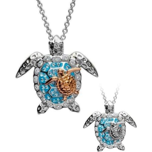 Two Tone Diamond Turtle Necklace Ocean series necklace for women gift