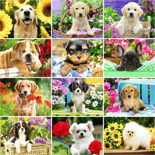 Evershine 5D DIY Diamond Embroidery Animals Full Square Diamond Painting Dog Cross Stitch Diamond Mosaic Flower Home Decoration