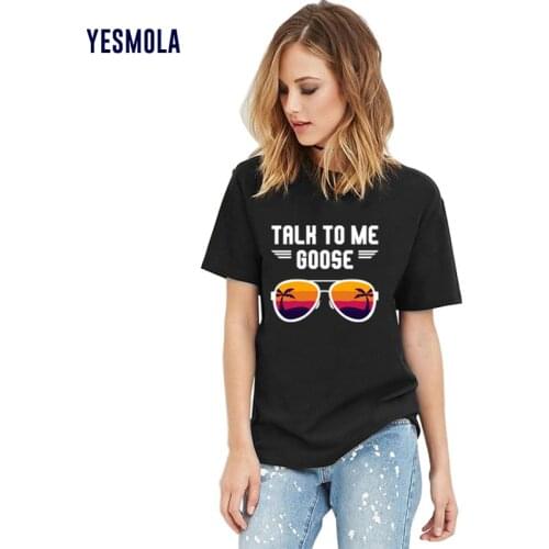 YESMOLA Womens T-shirt Talk To Me Goose Letter Sunglasses Print T-Shirt Summer Fashion Casual O-neck Tops Harajuku Shirt