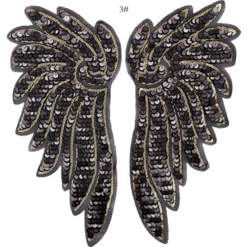 GUGUTREE embroidery Sequins big wings patches feather patches badges applique patches for clothing JW-6
