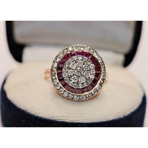 PERFECT ARTDECO STYLE NEW MADE 8K GOLD NATURAL DIAMOND AND RUBY DECORATED STRONG