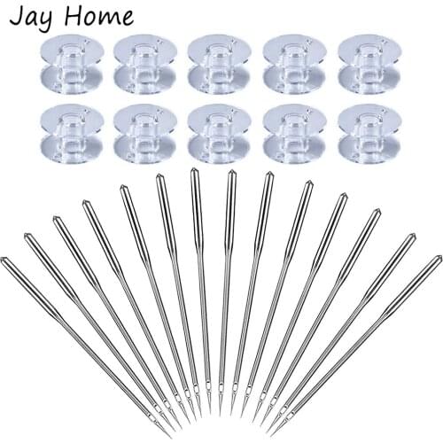 50Pcs Sewing Machine Needles with 10 Transparent Sewing Machine Bobbins Universal Regular Point 65/9 75/11 90/14 100/16 110/18