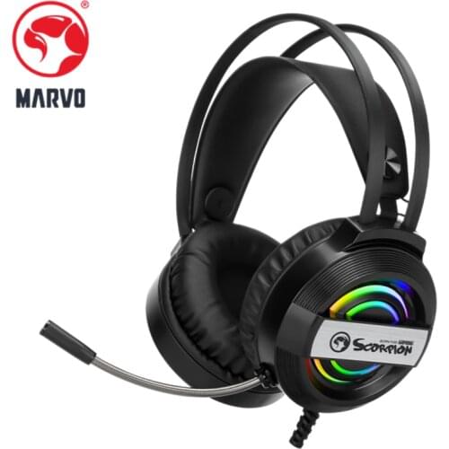 MARVO HG8902 Gaming Headset Stereo Sound Rainbow Backlight Earphone Self-adjustable Headband Built-in Volume Control