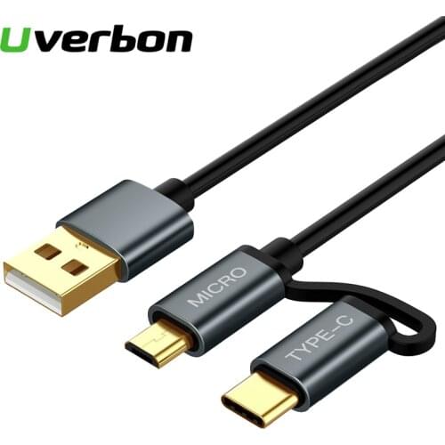 2 in 1 USB Data Cable for Samsung Fast Charging Micro usb Type C Charger Mobile Phone Charge Cable for Xiaomi Huawei Honor