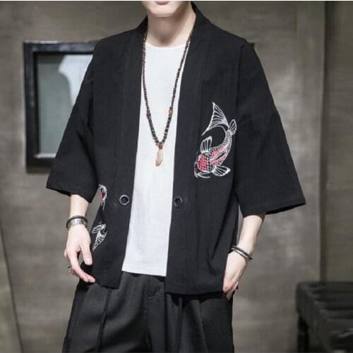 Online Chinese Store Yukata Japanese Robe Embroidery Asian Cardigan Kimono Shirt Men Traditional Japanese Kimonos Haori FF2827