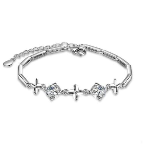 KOFSAC New Fashion 925 Sterling Silver Bracelets For Women Girl Birthday Party Shiny Crystal CZ Flower Bangle Bracelet Jewelry