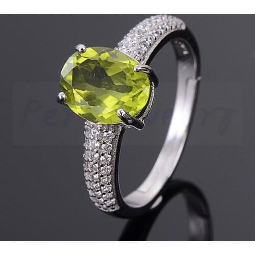 Natural real peridot ring Free shipping 925 sterling silver Handworked rings 6*8mm 1.4CT gemstone #B18062409