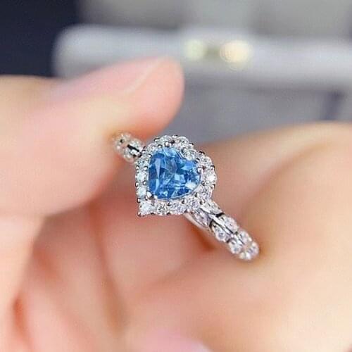 18k White Gold Color Jewelry Rings for Women Chic Love Heart Blue Crystal Aquamarine Topaz Gemstones Diamonds Fine Anillos gifts