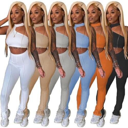 Adogirl Woman Solid Two Piece Set Fitness Sleeveless Crop Top And High Waist Pencil Pants Matching Set Casual Sportswear Outfits