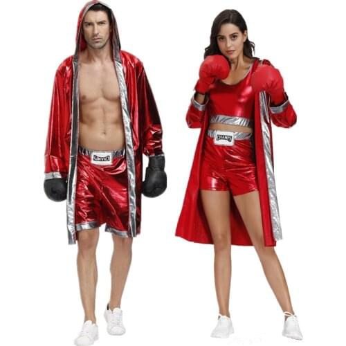 Halloween Costume Men Women Red Boxer Costume Adult Boxer Cosplay Boxing Robe with Clothes Set