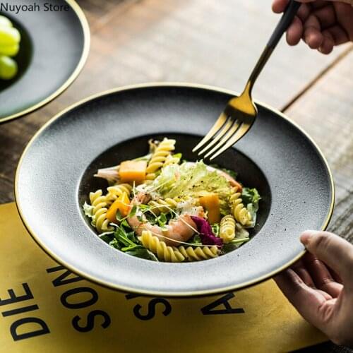 Round Frosted Phnom Penh Ceramic Western Food Soup Plate Household Deep Mouth Plate Creative Straw Hat Plate Japanese Deep Plate