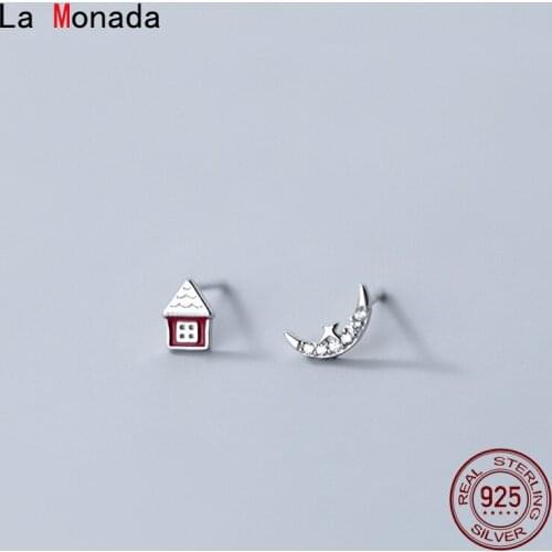 La Monada Small Stud Earrings For Women 925 Sterling Asymmetrical House Woman Earring Moon Silver 925 Earring Jewelry Female