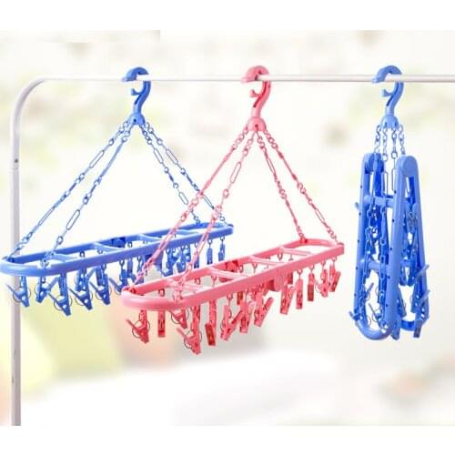 Multi-functional folding hangers for clothes plastic hanger clothing rack socks underwear hanger 20 clips