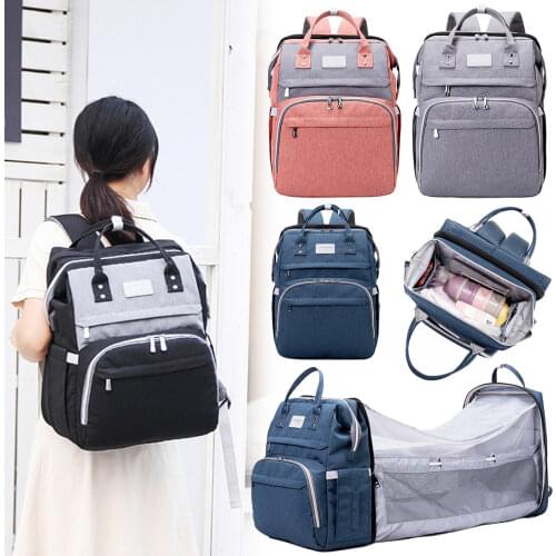 Multifunction Waterproof Mum Backpack Portable Large Capacity Diaper Bag with Changing Baby Bed Crib and Mosquito Net