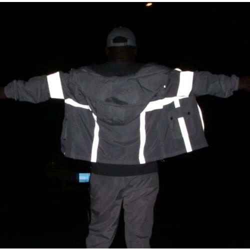 Men autumn reflective patchwork casual hooded jacket windbreaker women loose night reflect light coats punk streetwear clothes