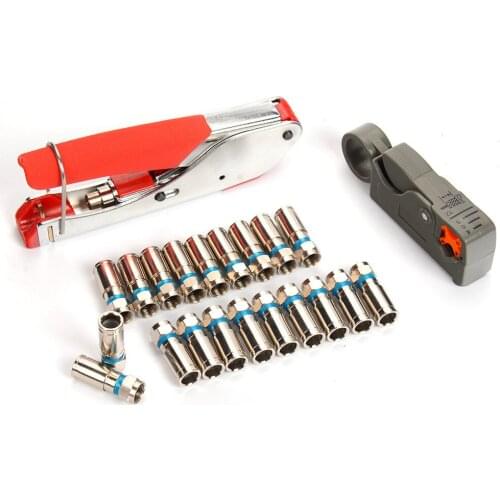 Crimping pliers 10pcs/20pcs F connector Coaxial cable crimper set wire stripper for RG58/59/62/3V2V/4C/5C hand tool