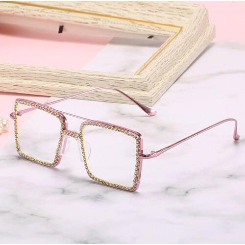 Metal Crystal Frame Clear Lens Glasses Spectacles Fashion Square Optical Eyeglasses Frame Filter Radiation Anti-blue Light