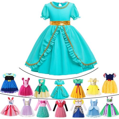 2 3 4 5 6 Yrs Baby Girls Princess Clothes Child Aladdin Jasmine HuaMulan Dress Elsa Anna Snow White Party Jessie Bo Peep Costume