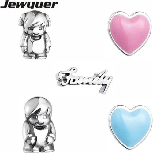 Little Petite Locket Charms Family girl boy hearts with Enamel 925 sterling silver fit floating necklace DIY fine jewelry PJ550