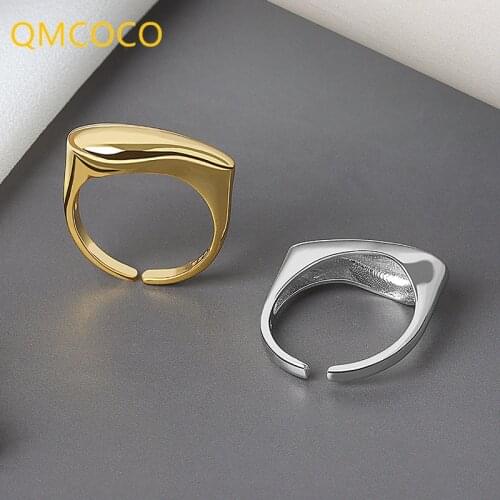 QMCOCO 925 Sterling Silver Rings for Women Round Ring Vintage Wedding Trendy Jewelry Large Adjustable Antique Rings