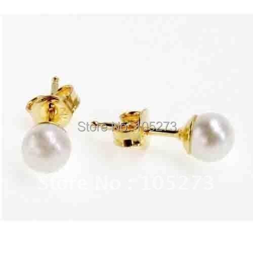 4MM White Freshwater Pearl Earring Girls Kids Baby Classic Stud Fashion Earring New Free Shipping FN607
