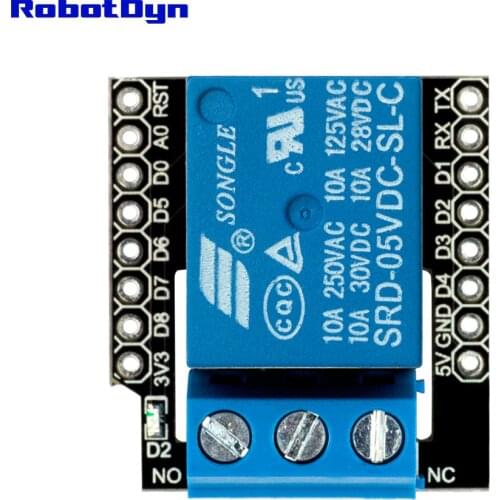 Contact Relay shield for WiFi WeMos D1 mini, with pin-headers set. For AC 110/220V, DC 30V