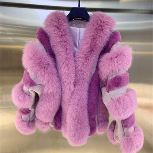 Womens real fur winter jackets New Double-sided woolen patchwork mink fur fox fur coat Luxury