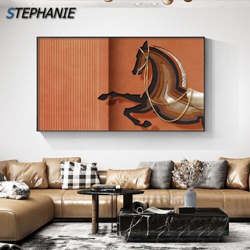 Nordic Retro Orange Horse Canvas Painting Colour Animal Posters Prints Modern Wall Art Pictures for for Living Room Office Decor
