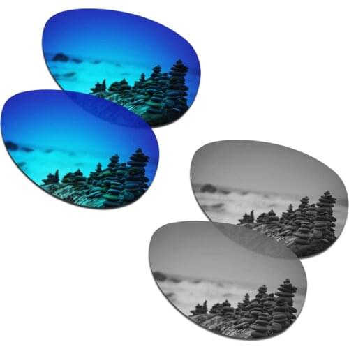 SmartVLT 2 Pairs Polarized Sunglasses Replacement Lenses for Oakley Feedback Ice Blue and Silver Titanium