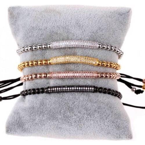 High quality small size 4mm stainless steel beads CZ charm beaded macrame friendship bracelet women