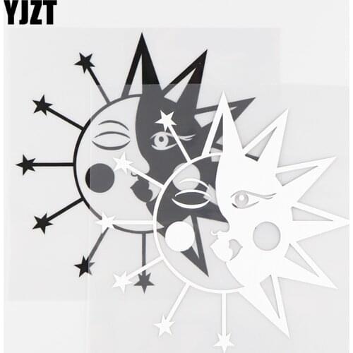 YJZT 14.5X14.5CM Mischievous Stars Moon Sun Art Decor Fun Car Sticker Vinyl Decals Black / Silver 10A-0248