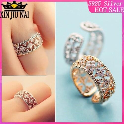 925 sterling silver Rings For Women Ladies Hollow Clover Open Bridal Princess Wedding Jewelry Elegant lace hollow luxury Ring