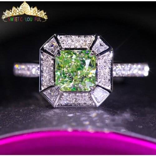 100% 18K 750Au Gold green Moissanite Ring,Moissanite Engagement Ring, D color With national certificate MO-02