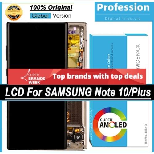 100% Original AMOLED Display for Samsung Galaxy Note 10 N970F Note 10 Plus N975 LCD Touch Screen Repair Parts + Service Pack