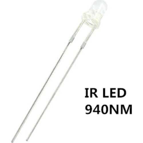 100pcs 3mm IR LED 940nm 20mA DC 1.2-1.5V 3 mm Transparent Infrared 940 nm LED Lamp Water Clear Bulb 2 Pins