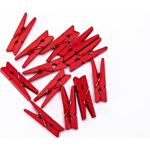100pcs Red 30mm Wood Pegs Clothes Pins Clips Clothespins Baby Shower Crafts Wedding Christmas Decorations Embellishments