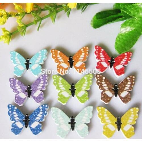 150pcs/lot Mixed Butterfly Buttons good Wooden Cartoon Buttons bulk Sewing Wood Buttons For craft Scrapbooking accessories