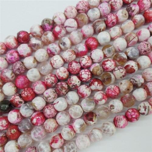 2 Strands 8mm Rose And White Fire Dragon Veins Agate Facet Ball Loose Beads DIY Jewelry Making 15.5Inch M493