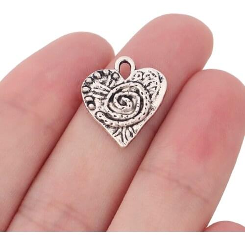 30 x Tibetan Silver Spiral Swirl Heart Charms Pendants Beads for Bracelet Necklace Jewelry Making Findings 19x17mm