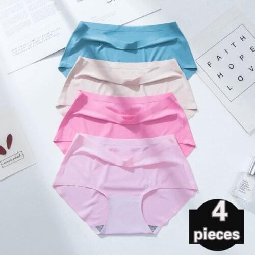 4 pcs Womens underpants Womens seamless underpants Ultra-thin Female underwear Womens shorts sexy lingerie mid waisted thong