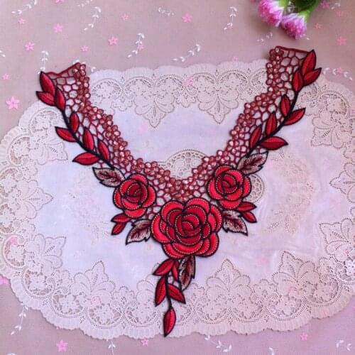 5pcs red Peony collar patch Craft Venise Lace Patches Flower Embroidery Lace Collar Sewing Neckline Collar Applique Venice lace