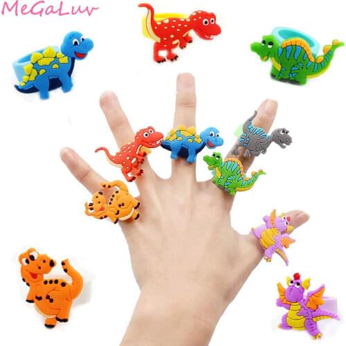 6pcs/lot Cartoon Dinosaur Rubber Rings Kids Toy Gift Tropical Jungle Party Birthday Decorations Party Favor Supplies