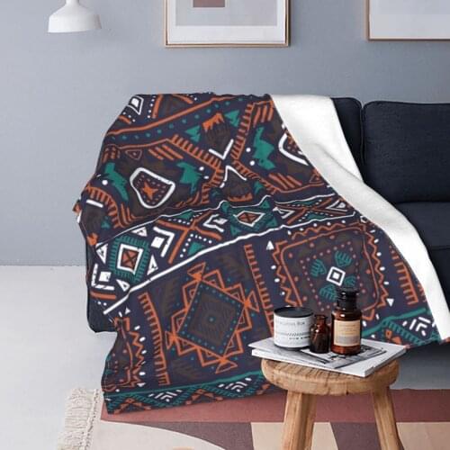 Abstract Geometric Vintage Ethnic Seamless Fuzzy Soft Cozy Warm Fleece Blanket For Couch Bed Dropship Decorative Home Throw
