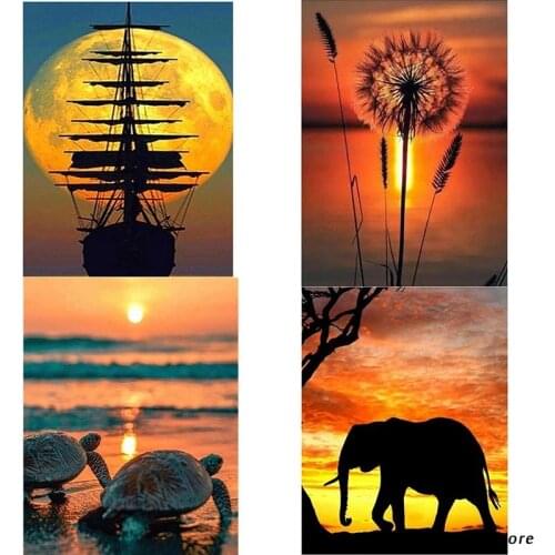 New 5D Diy Diamond Painting Dandelion Elephant Turtle Sunset Beach Boat Cross Stitch Rhinestone Embroidery Mosaic Pictures Decor