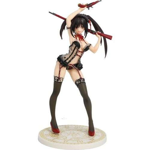 23cm Date A Live Tokisaki Kurumi Anime Figure Toys Lingerie Pistol Black Pajamas ver. PVC Action Figure Toy Model Doll