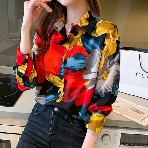 Chikichi Fashion Long Sleeve Printed Shirt 2021 Spring and Autumn New Korean Fashion Chiffon Shirt Female Loose Plus Size Tops